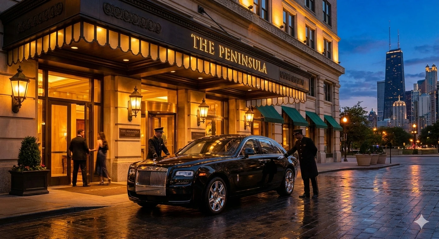 Luxury vehicle at upscale Chicago hotel